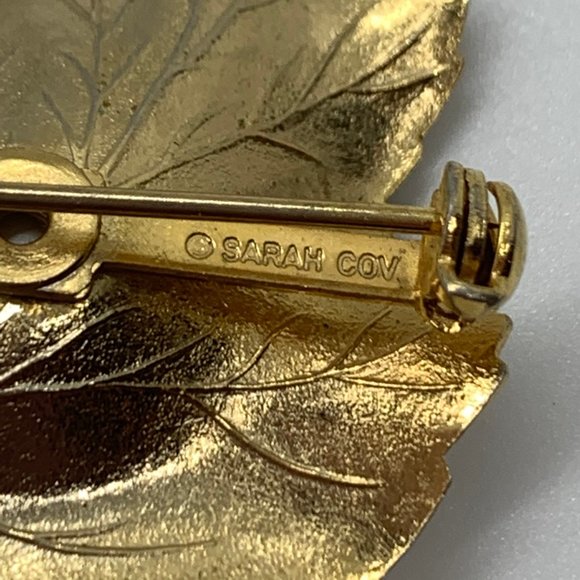 Vintage Sarah Coventry Gold Leaf/ Pearl Brooch - Picture 8 of 8